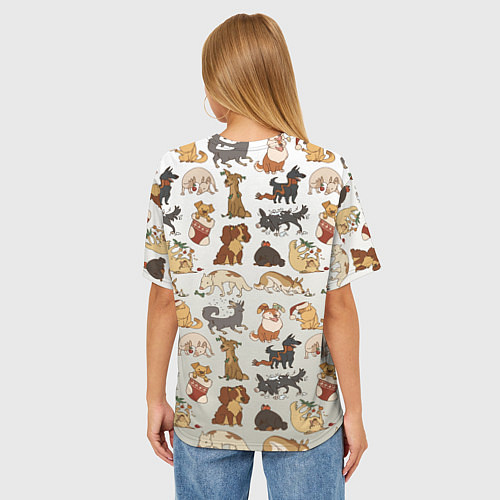 Женская футболка оверсайз Узор песики собачки гав / 3D-принт – фото 4