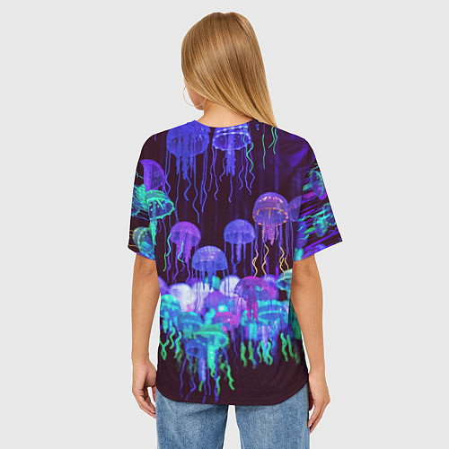 Женская футболка оверсайз Неоновые медузы / 3D-принт – фото 4