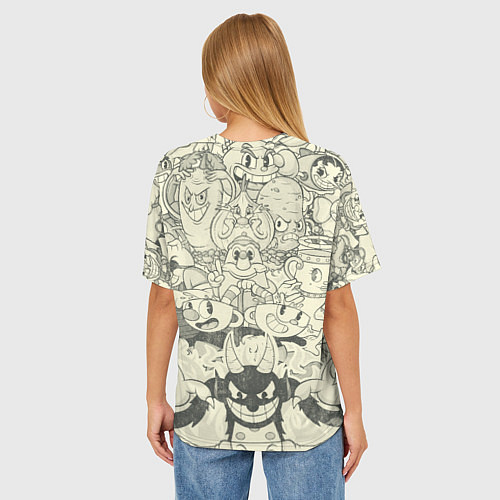 Женская футболка оверсайз Cuphead and Devil / 3D-принт – фото 4