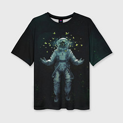 Женская футболка оверсайз Космонавт и бабочки