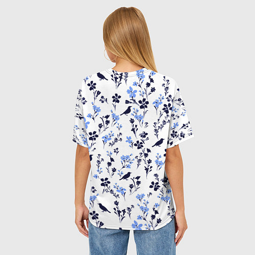 Женская футболка оверсайз Цветы и птицы / 3D-принт – фото 4