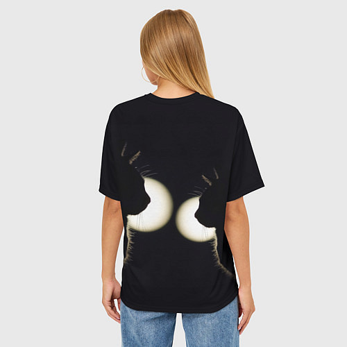 Женская футболка оверсайз Пара Силуэты черных кошек / 3D-принт – фото 4