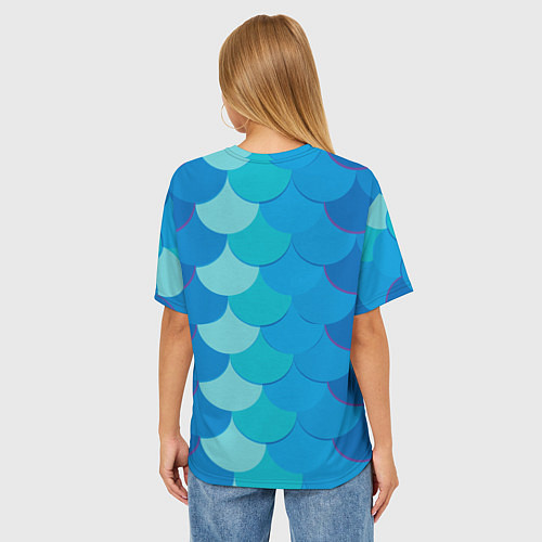 Женская футболка оверсайз Синяя чешуя рыбы / 3D-принт – фото 4