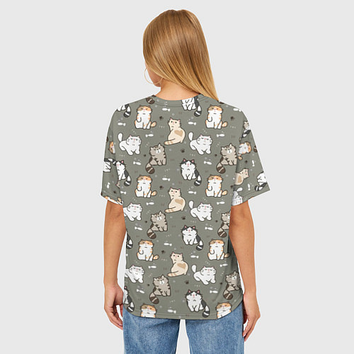 Женская футболка оверсайз Кошечки с рыбками / 3D-принт – фото 4