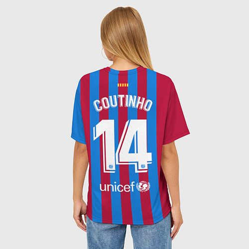 Женская футболка оверсайз Форма Коутиньо Барселона 2122 / 3D-принт – фото 4