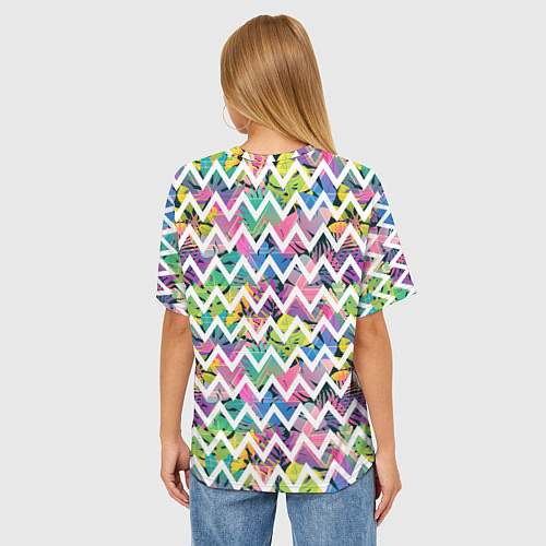Женская футболка оверсайз Кривая линия и цветы / 3D-принт – фото 4