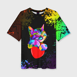 Женская футболка оверсайз РАДУЖНЫЙ КОТИК RAINBOW KITTY