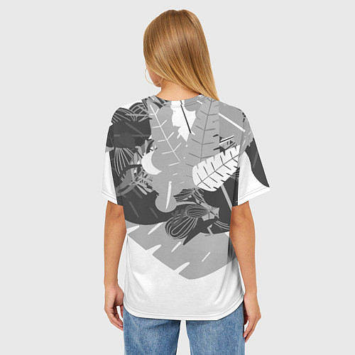 Женская футболка оверсайз Узор из листьев и цветов / 3D-принт – фото 4