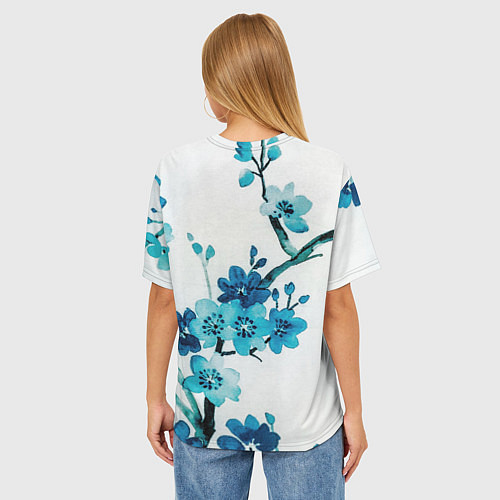 Женская футболка оверсайз Голубая сакура / 3D-принт – фото 4