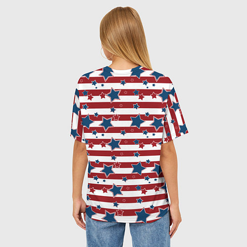 Женская футболка оверсайз Синие звезды на полосатом фоне / 3D-принт – фото 4