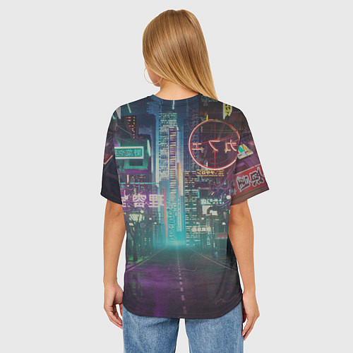 Женская футболка оверсайз Neon Tokyo / 3D-принт – фото 4