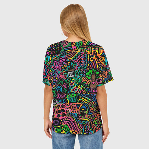 Женская футболка оверсайз Кислотные узоры психоделика / 3D-принт – фото 4