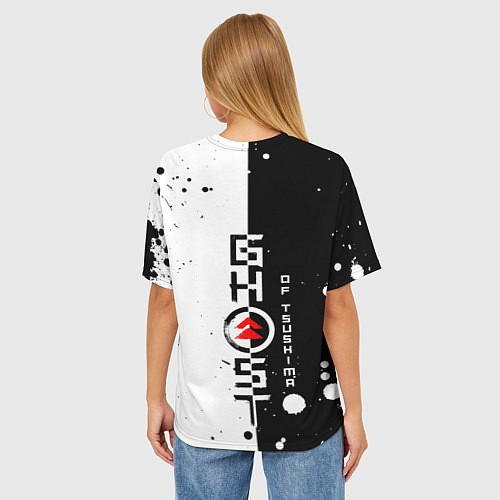 Женская футболка оверсайз Самурай ЧБ Лого спина Z / 3D-принт – фото 4