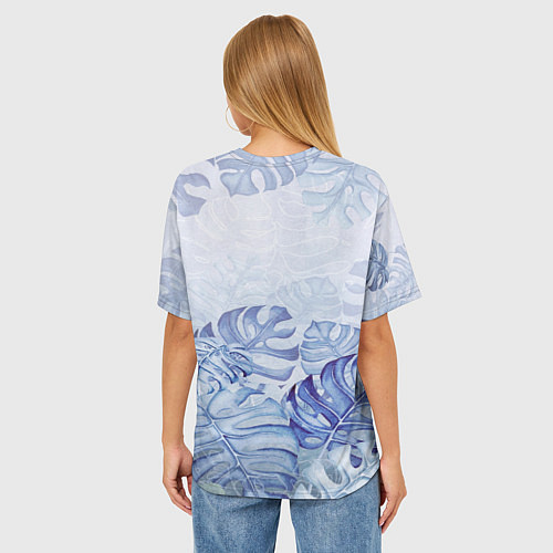 Женская футболка оверсайз Синие листья / 3D-принт – фото 4