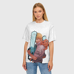 Футболка оверсайз женская Дэндзи, Почита и бензопила, цвет: 3D-принт — фото 2