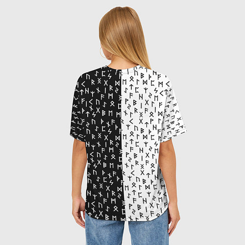 Женская футболка оверсайз Руны чёрно-белое / 3D-принт – фото 4