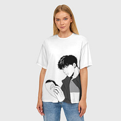 Футболка оверсайз женская Алекс держит маску, цвет: 3D-принт — фото 2