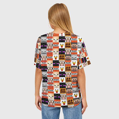 Женская футболка оверсайз MINECRAFT КУБИКИ ПЕРСОНАЖИ / 3D-принт – фото 4