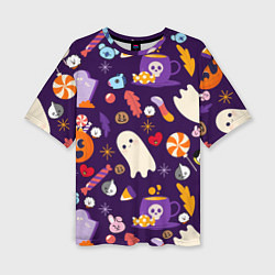 Футболка оверсайз женская HALLOWEEN BTS BT21 PATTERN БТ21 БТС ХЕЛЛОУИН, цвет: 3D-принт