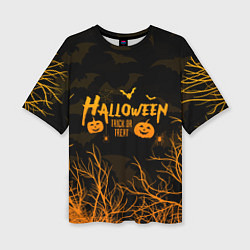 Женская футболка оверсайз HALLOWEEN FOREST BATS ЛЕТУЧИЕ МЫШИ В ЛЕСУ ХЕЛЛОУИН