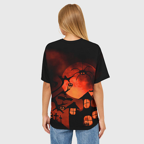 Женская футболка оверсайз Красная луна на Хэллоуин / 3D-принт – фото 4