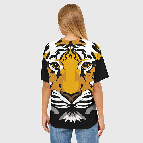 Женская футболка оверсайз Суровый взгляд тигра / 3D-принт – фото 4