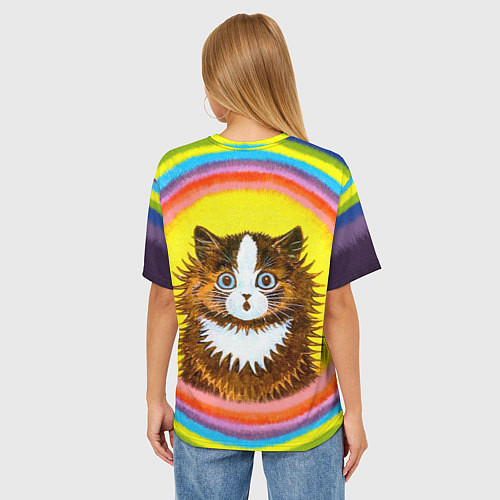 Женская футболка оверсайз Радужный кот Луиса Уэйна / 3D-принт – фото 4