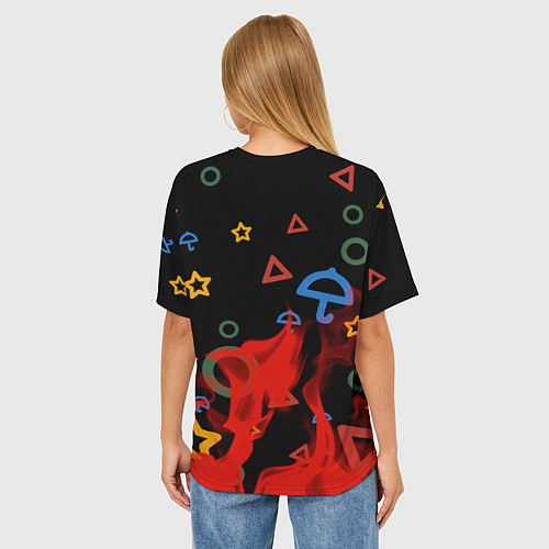 Женская футболка оверсайз Игра в кальмара пламя / 3D-принт – фото 4