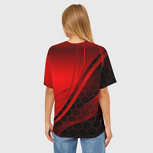 Женская футболка оверсайз LEXUS RED GEOMETRY ЛЕКСУС / 3D-принт – фото 4