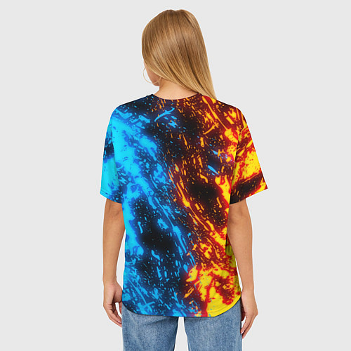 Женская футболка оверсайз TES SKYRIM BATTLE FIRE БИТВА ОГНЕЙ / 3D-принт – фото 4