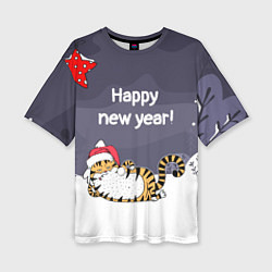 Женская футболка оверсайз Happy New Year 2022 Тигр