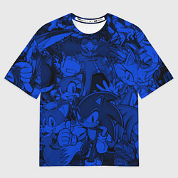 Футболка оверсайз женская SONIC BLUE PATTERN СИНИЙ ЁЖ, цвет: 3D-принт