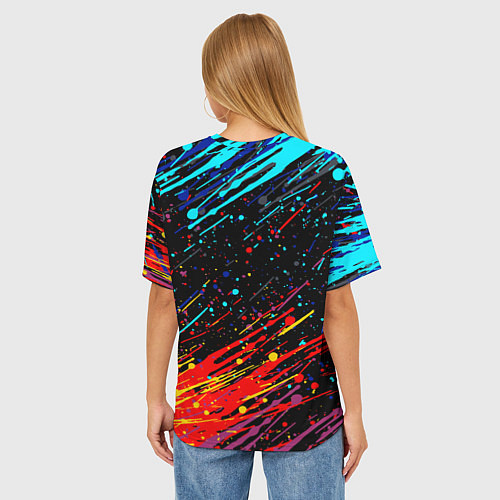 Женская футболка оверсайз Cyberpunk 2077 Цветные брызги / 3D-принт – фото 4