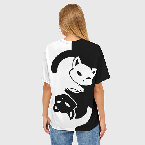 Женская футболка оверсайз Черный и белый кот кувыркаются / 3D-принт – фото 4