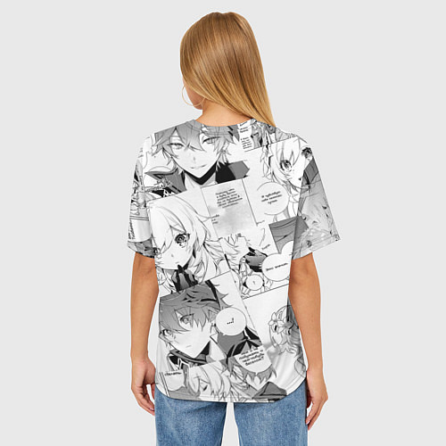 Женская футболка оверсайз Люмин и Тарталья на фоне манги / 3D-принт – фото 4