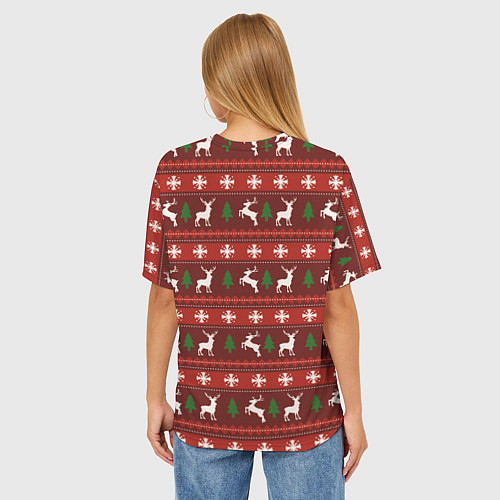 Женская футболка оверсайз Рождественский удивленный тигр / 3D-принт – фото 4