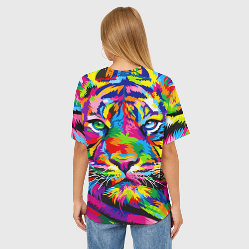 Женская футболка оверсайз Тигр в стиле поп-арт / 3D-принт – фото 4