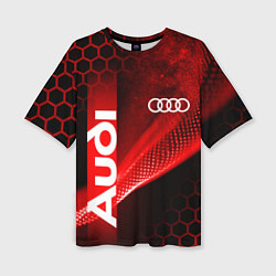 Женская футболка оверсайз AUDI АУДИ SPORT СПОРТ RED AND BLACK