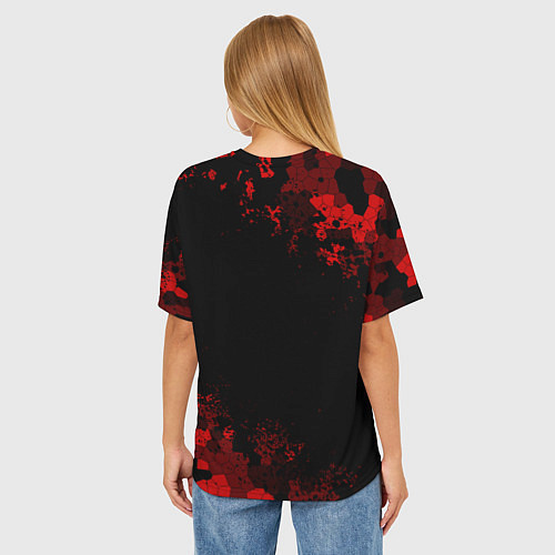 Женская футболка оверсайз TOYOTA MILITARY PIXEL BLACK RED / 3D-принт – фото 4