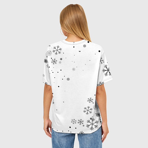 Женская футболка оверсайз Новогодний тигр летящие снежинки / 3D-принт – фото 4