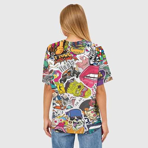 Женская футболка оверсайз Стикербомбинг с тигром / 3D-принт – фото 4