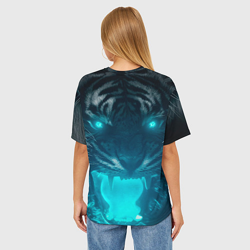 Женская футболка оверсайз Неоновый водяной тигр 2022 / 3D-принт – фото 4