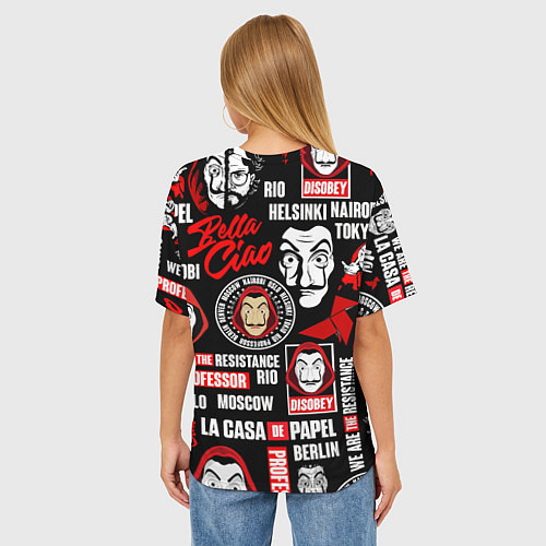 Женская футболка оверсайз БУМАЖНЫЙ ДОМ ЛОГОБОМБИНГ LA CASA DE PAPEL / 3D-принт – фото 4