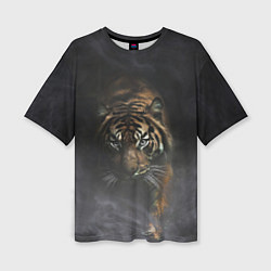 Женская футболка оверсайз Тигр в тумане