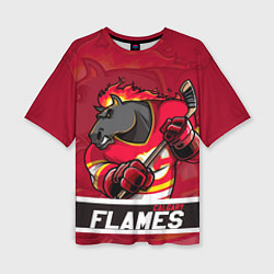 Футболка оверсайз женская Калгари Флэймз, Calgary Flames, цвет: 3D-принт