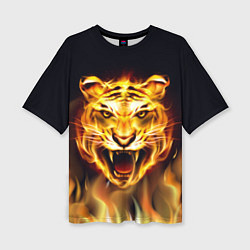 Женская футболка оверсайз Тигр В Пламени