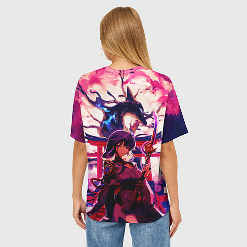 Женская футболка оверсайз Шогун райден под деревом лисы Геншин Импакт / 3D-принт – фото 4