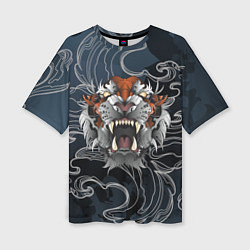 Женская футболка оверсайз Рычащий Тигр в японском стиле