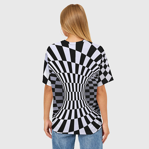 Женская футболка оверсайз Оптическая Иллюзия, черно белая / 3D-принт – фото 4