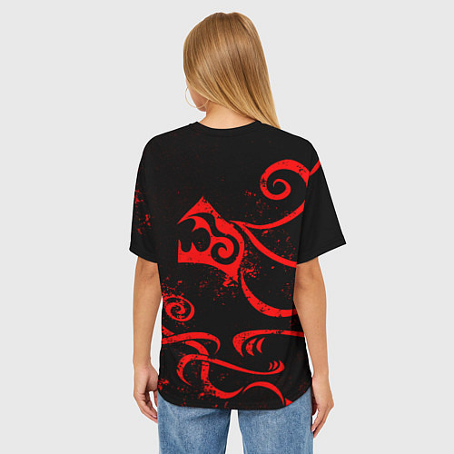 Женская футболка оверсайз МАЙКИ И ТАТУ ДРАКЕНА RED / 3D-принт – фото 4